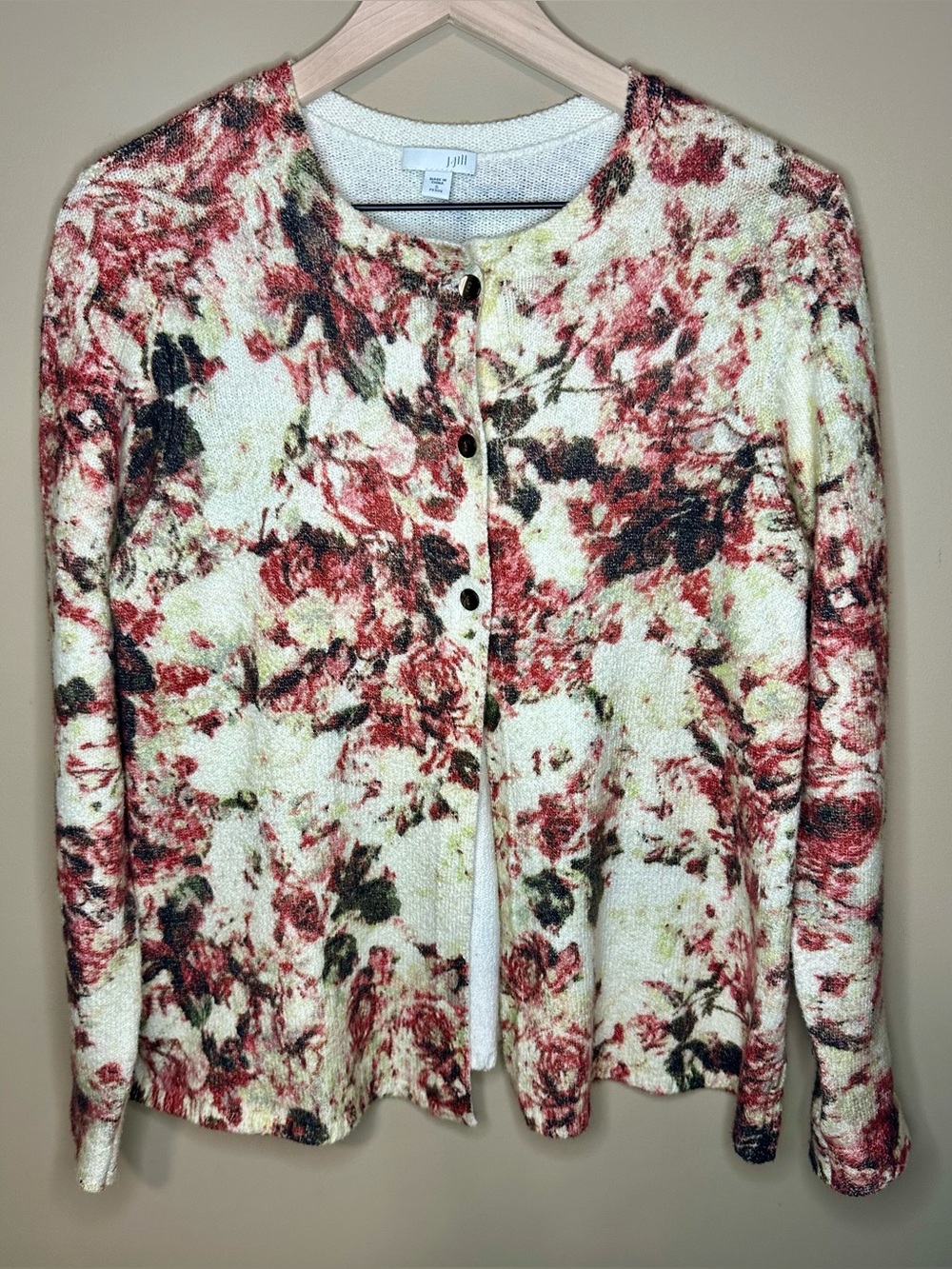 J.Jill Floral Knit Cardigan Sweater Small Cotton Blend